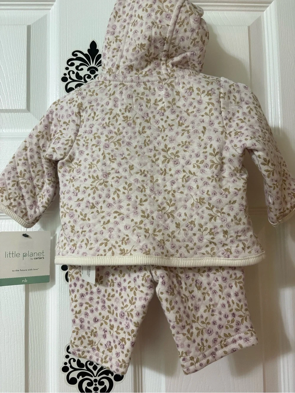 nb Floral Quilted Baby Hoodie & Pant Set in purple and green floral